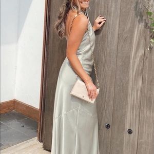 Show me your mumu moss green luxe satin dress